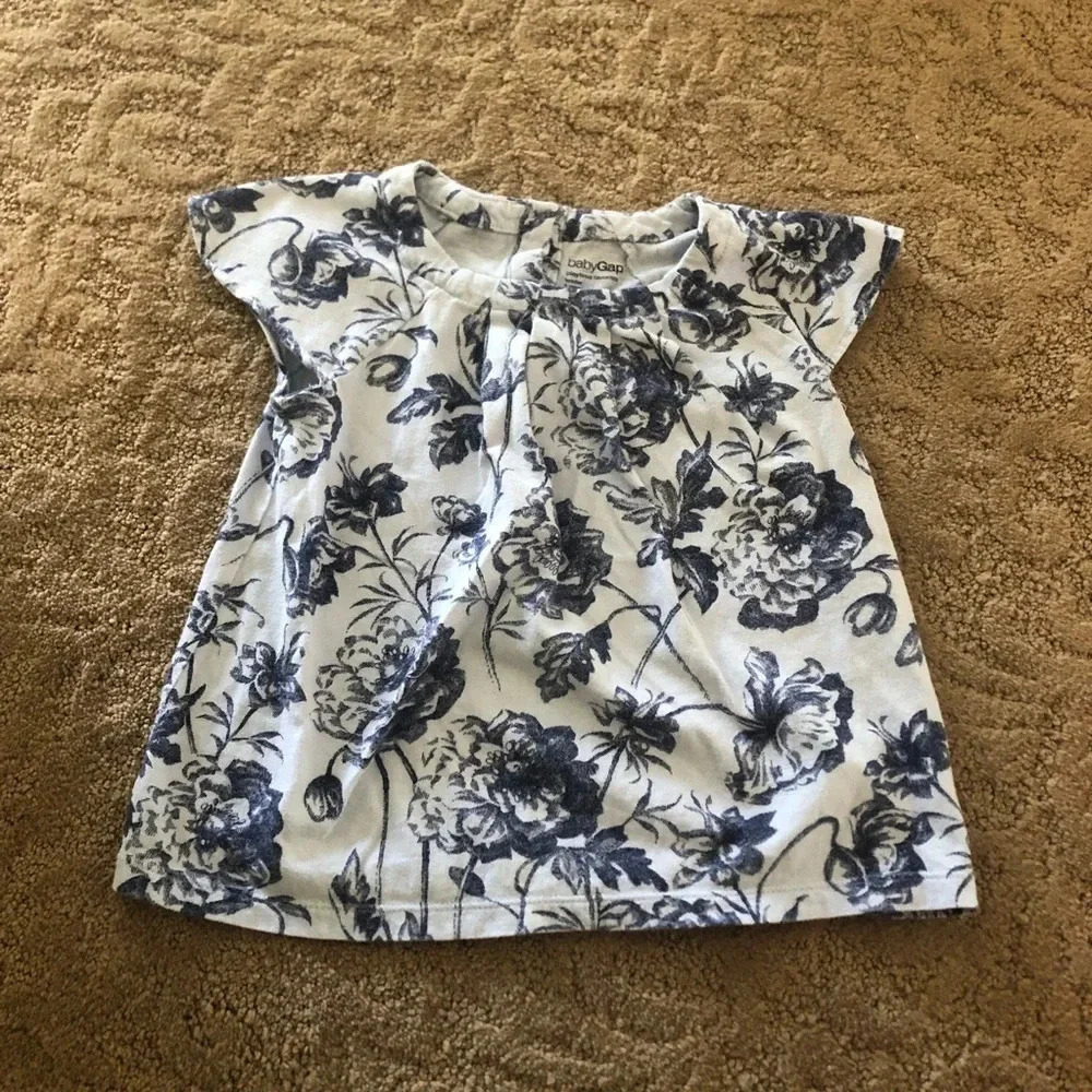 Baby gap blue girls floral flutter sleeve top 4 4t xs